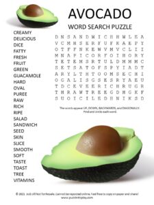 avocado word search puzzle