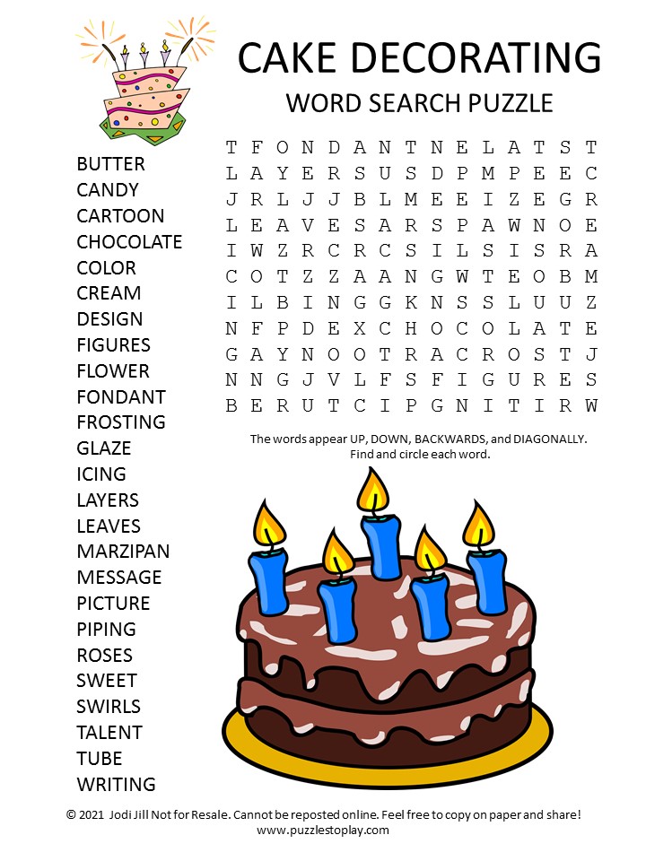 cake decorating word search puzzle