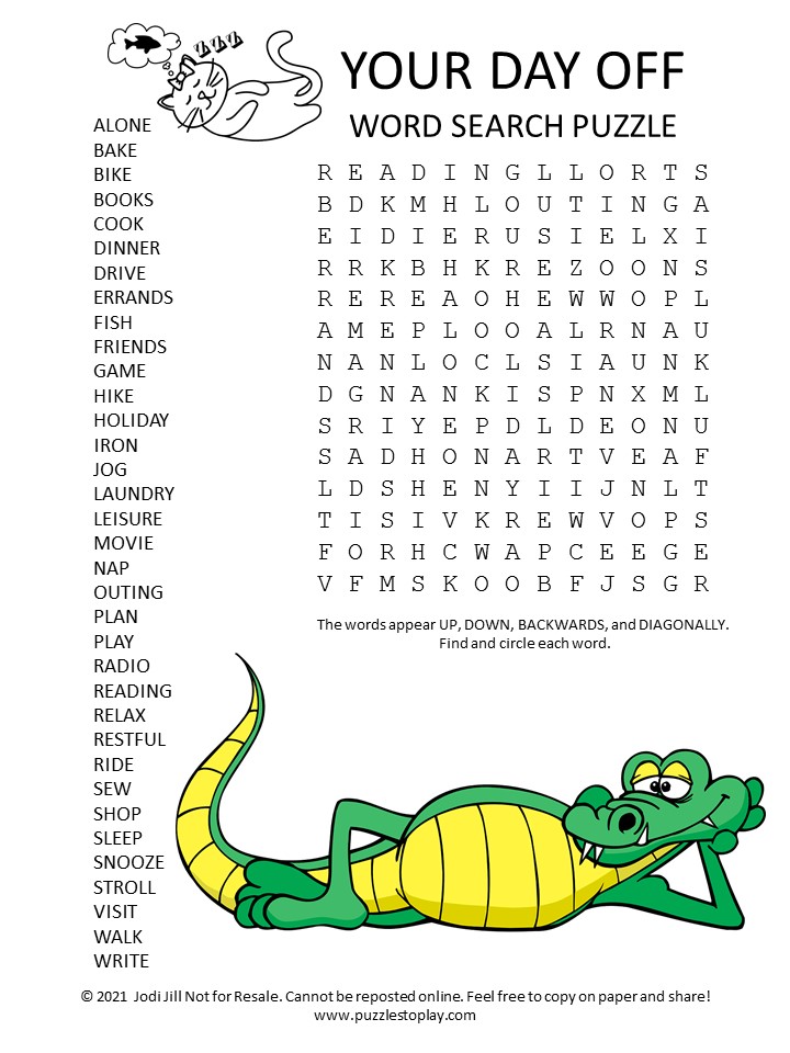 Day Off Word Search Puzzle - Puzzles to Play