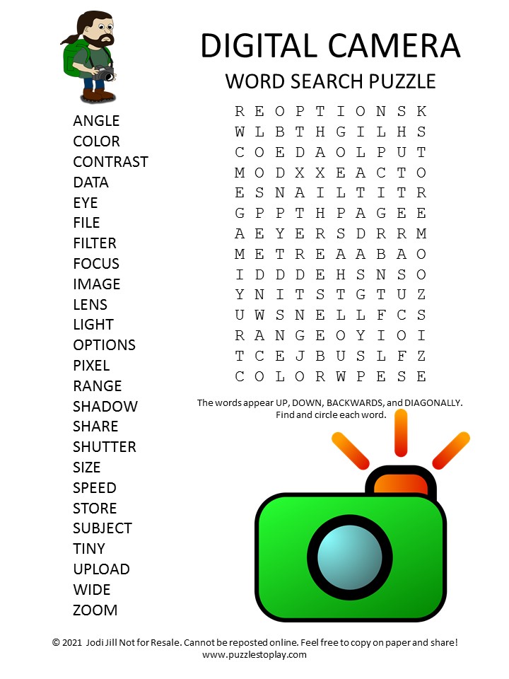 digital camera word search puzzle