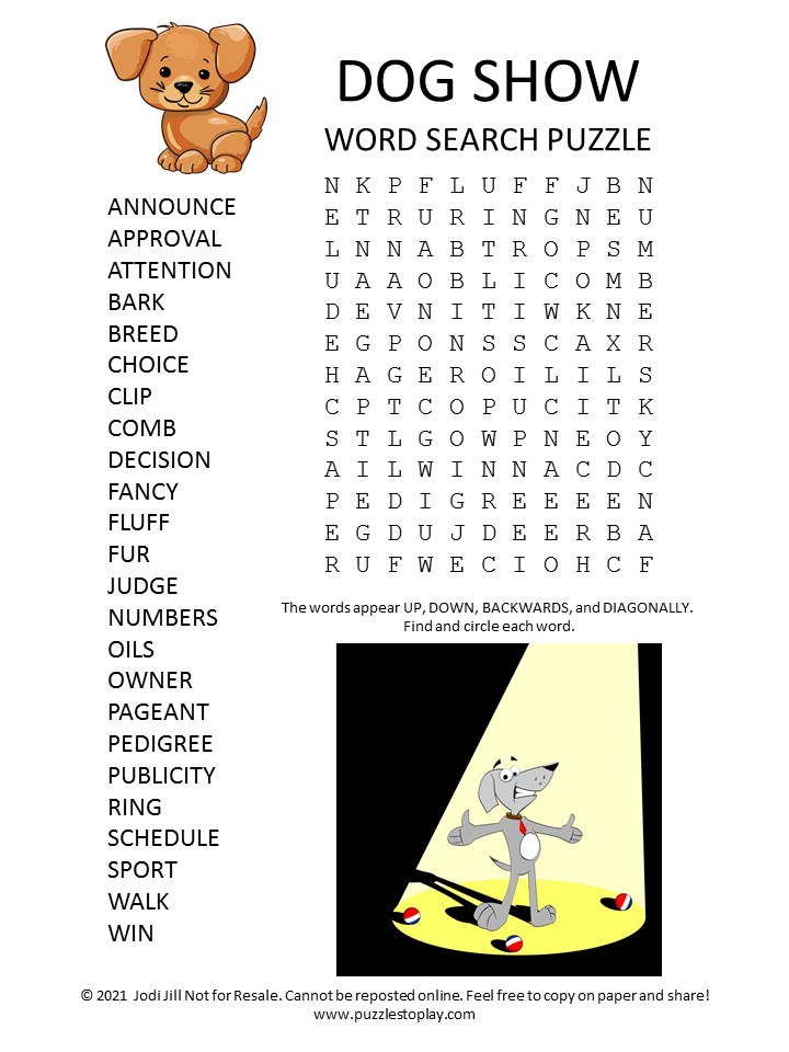 dog show word search puzzle