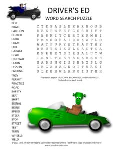 drivers ed word search puzzle
