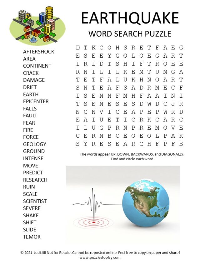 Earthquake Word Search Puzzle Puzzles To Play