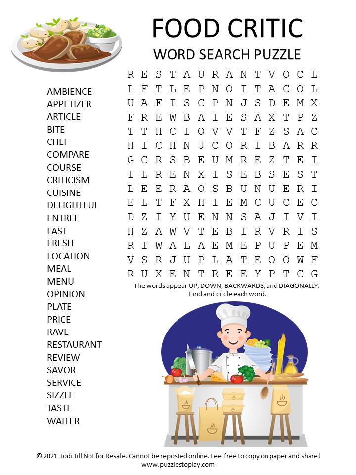 Food Critic Word Search Puzzle - Puzzles to Play