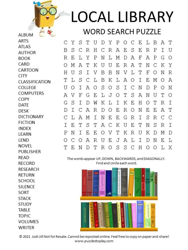 Local Library Word Search Puzzle Puzzles to Play