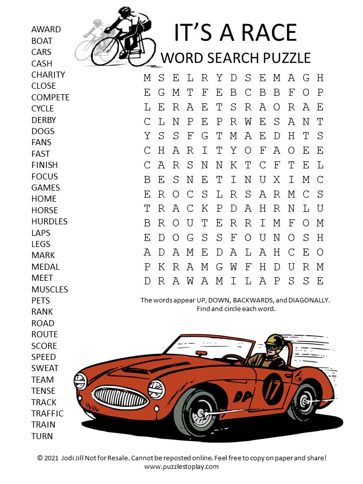 race word search puzzle