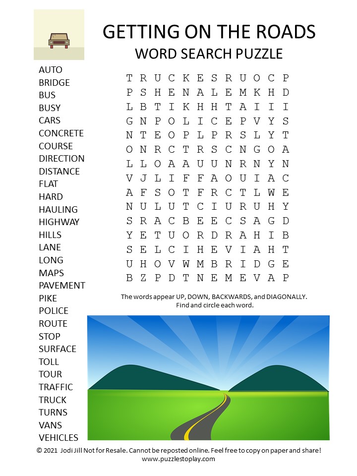 Roads Traffic Word Search Puzzle Puzzles To Play