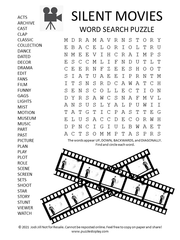 silent movies word search puzzle puzzles to play