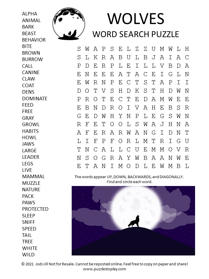 Printable Wolf Word Search - Free Printable Templates