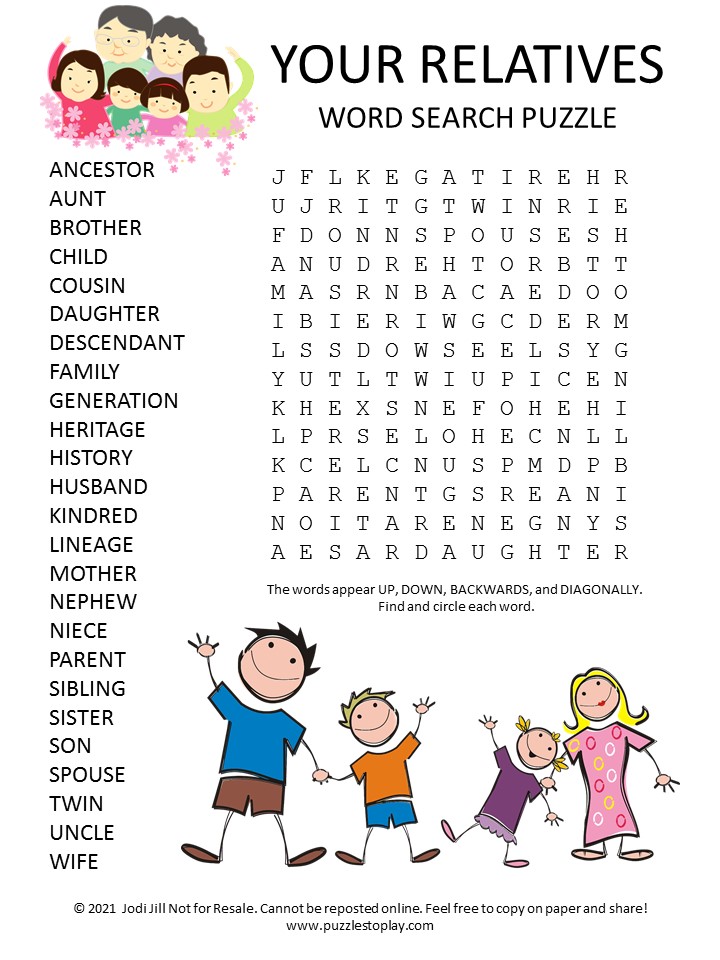 your relatives word search puzzle