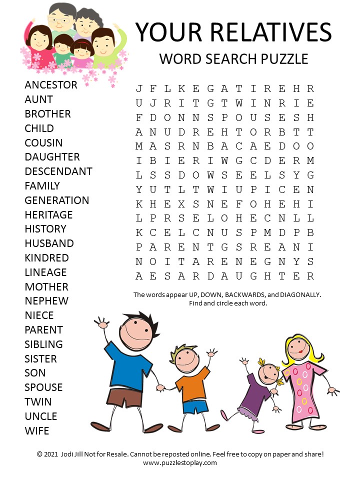 Your Relatives Word Search puzzle - Puzzles to Play