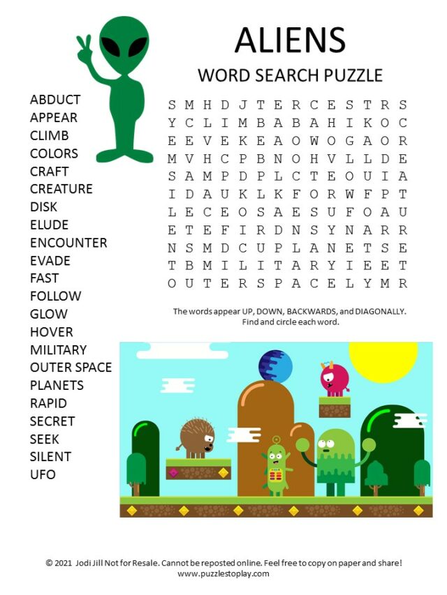 Aliens Word Search Puzzle Puzzles To Play