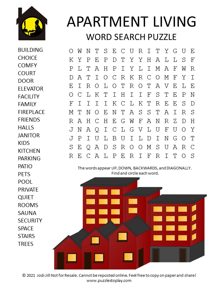 Apartment Living Word Search Puzzle