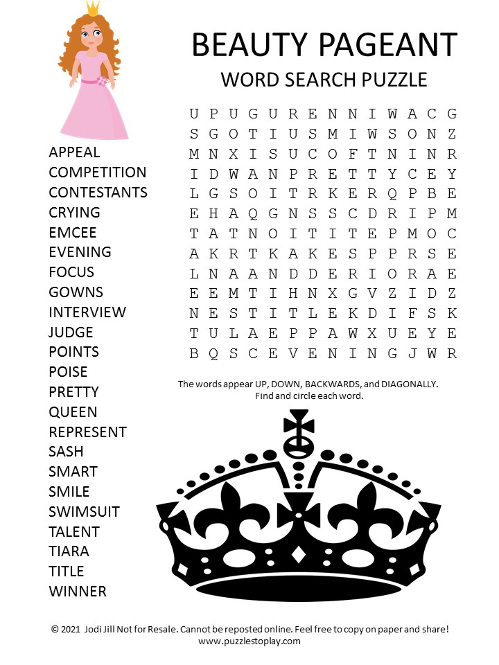 Beauty Pageant Word Search Puzzle
