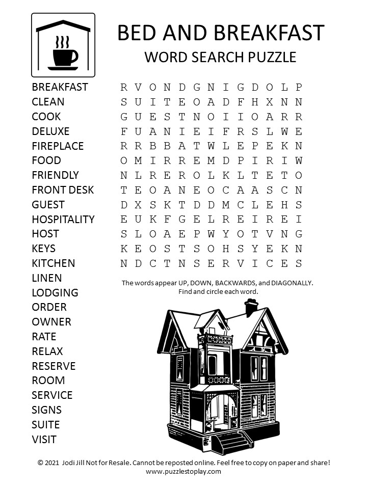 Bed and Breakfast Word Search Puzzle