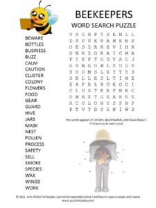 Beekeeper Word Search Puzzle