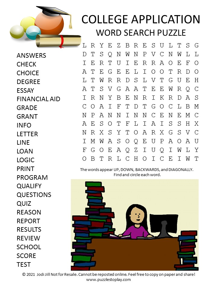 College Application Word Search Puzzle