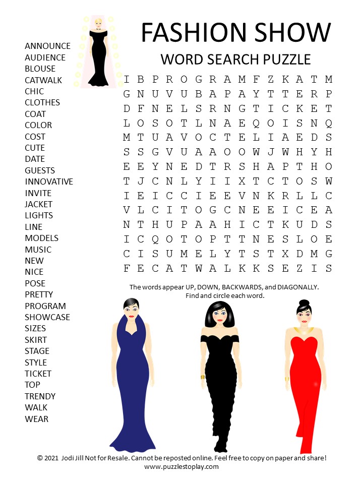 Fashion Show Word Search Puzzle