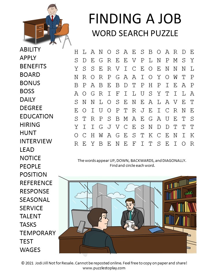Finding a Job Word Search Puzzle