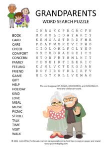 Grandparents Word Search Puzzle