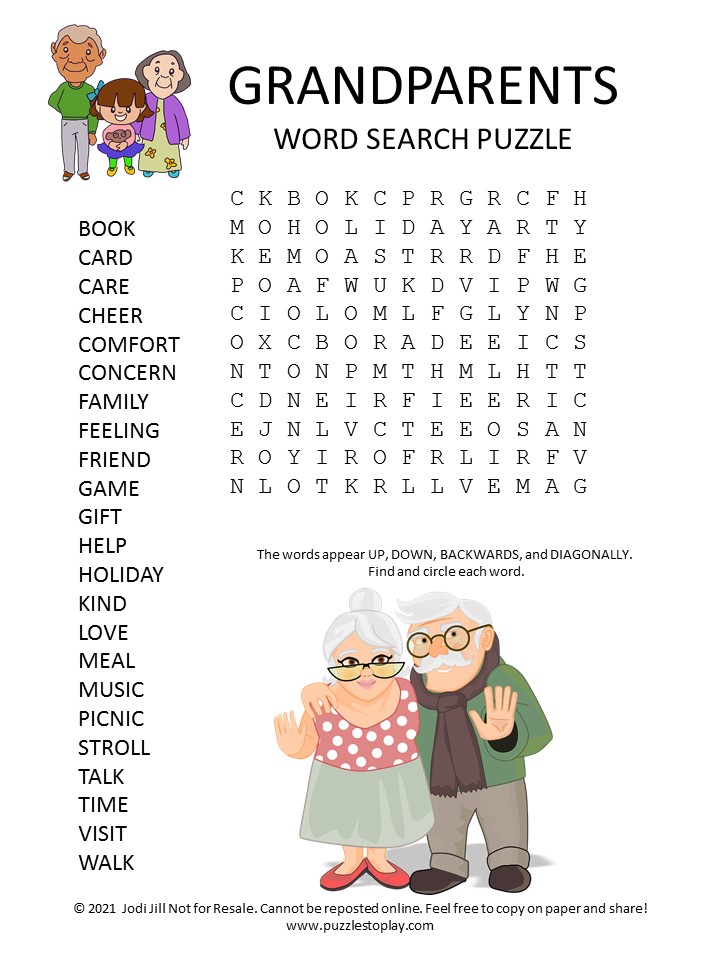Grandparents Word Search Puzzle Puzzles To Play