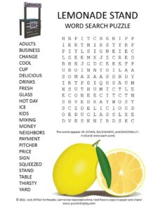 Lemonade stand Word Search Puzzle