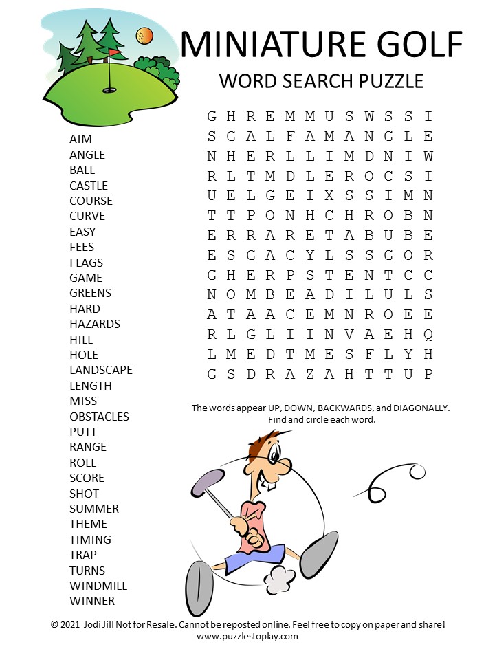 miniature golf word search puzzle puzzles to play