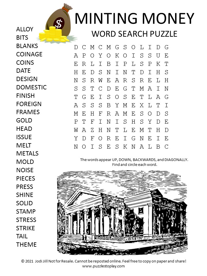 Minting Money Word Search Puzzle