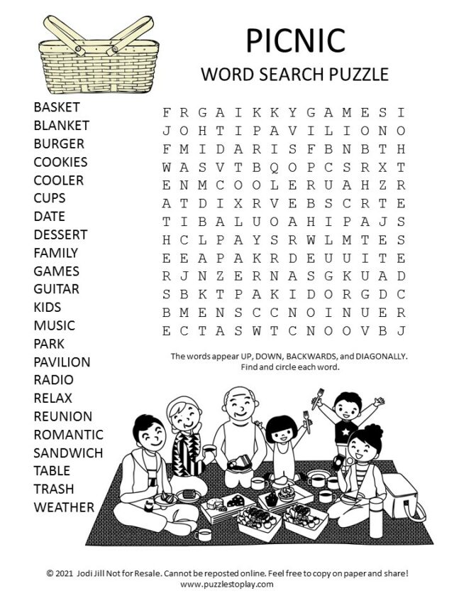 Picnic word search Puzzle - Puzzles to Play