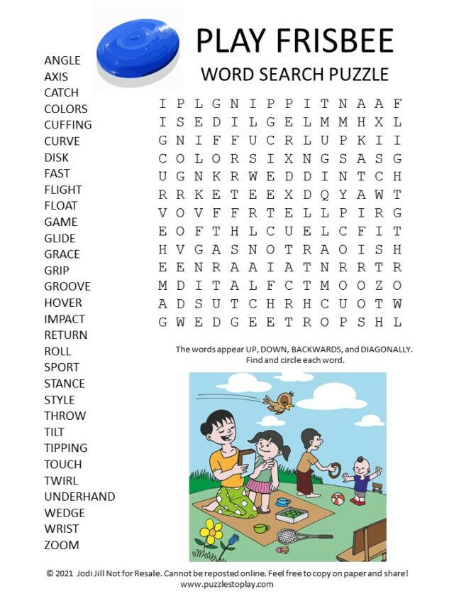 Play Frisbee Word Search Puzzle - Puzzles to Play