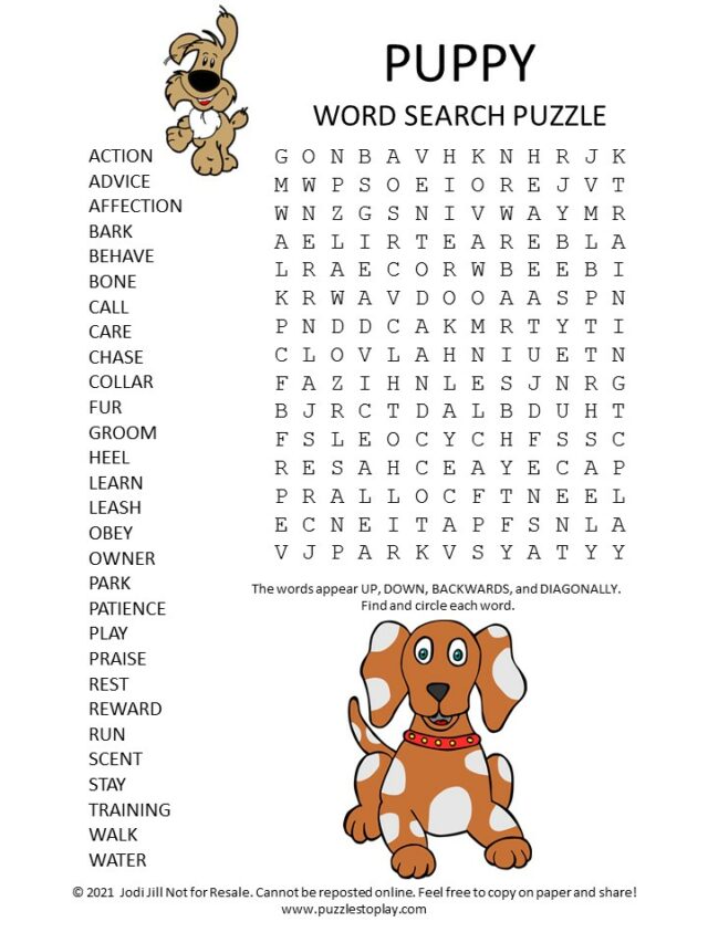 Puppy Word Search Puzzle - Puzzles to Play