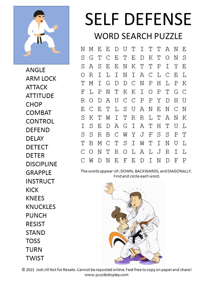 Self Defense Word Search Puzzle