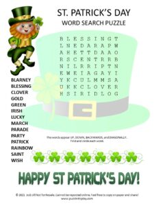 St Patrick's Day Word Search Puzzle