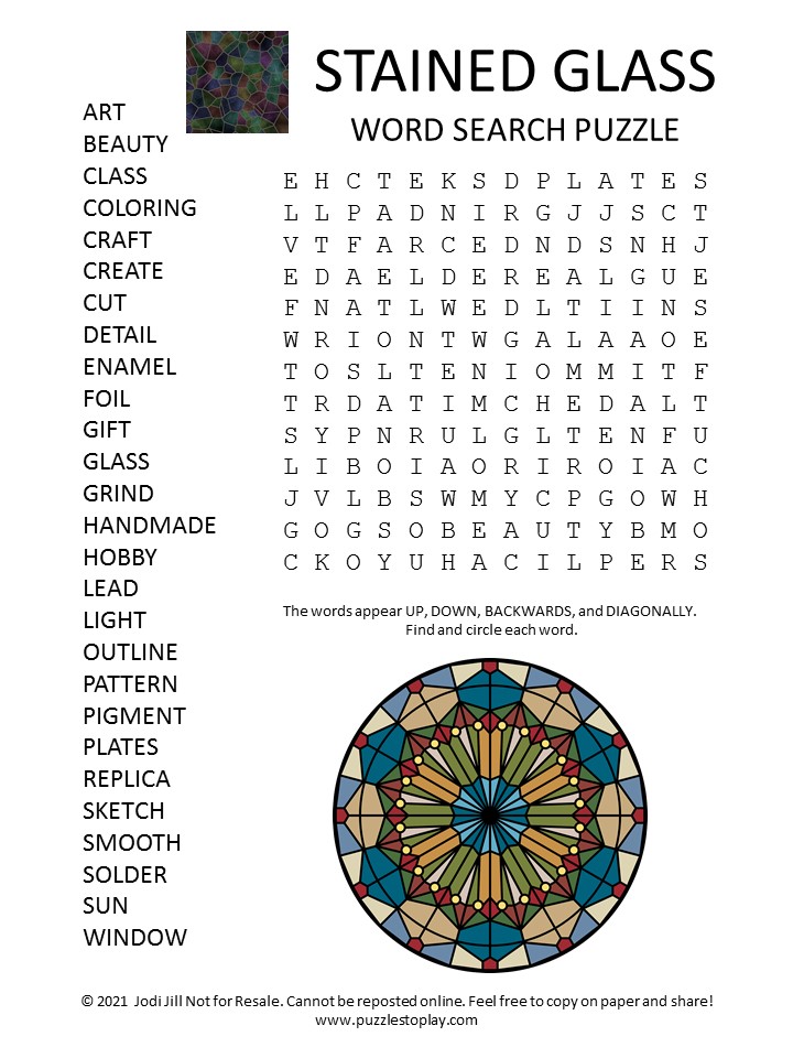 Stained Glass Word Search Puzzle
