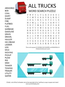 All trucks Word Search Puzzle
