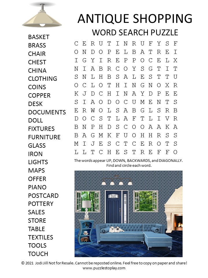 Antique Shopping Word Search Puzzle