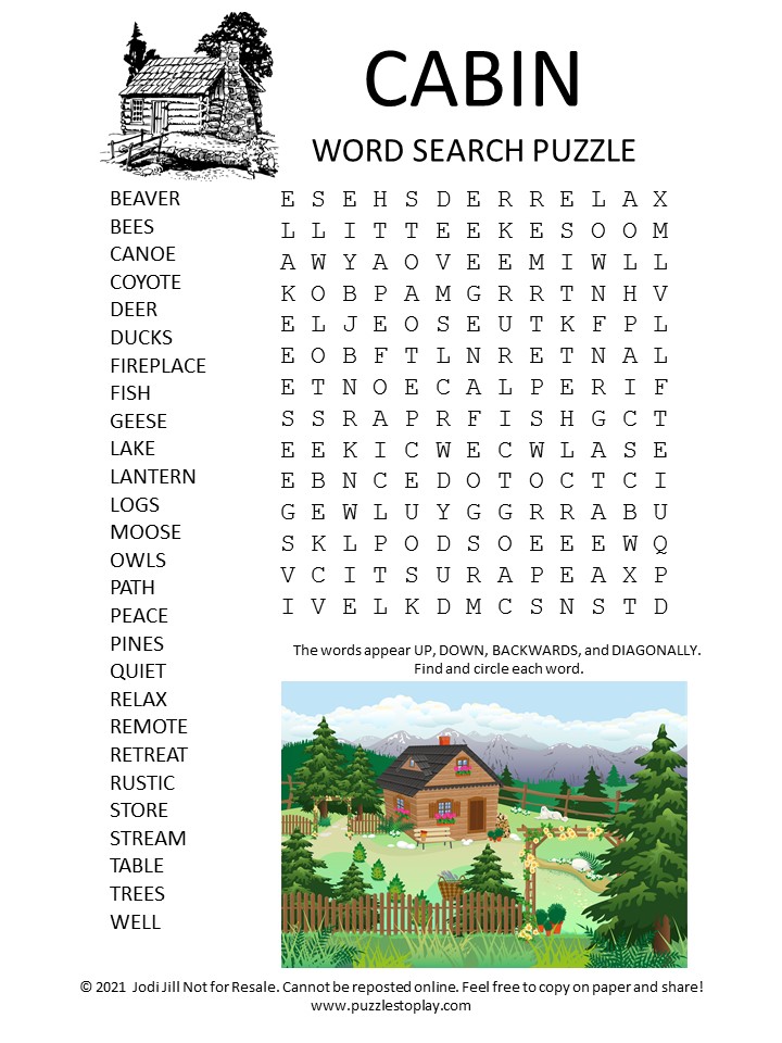 Cabin Word Search Puzzle