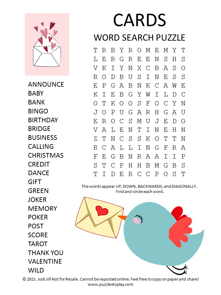 Cards Word Search Puzzle