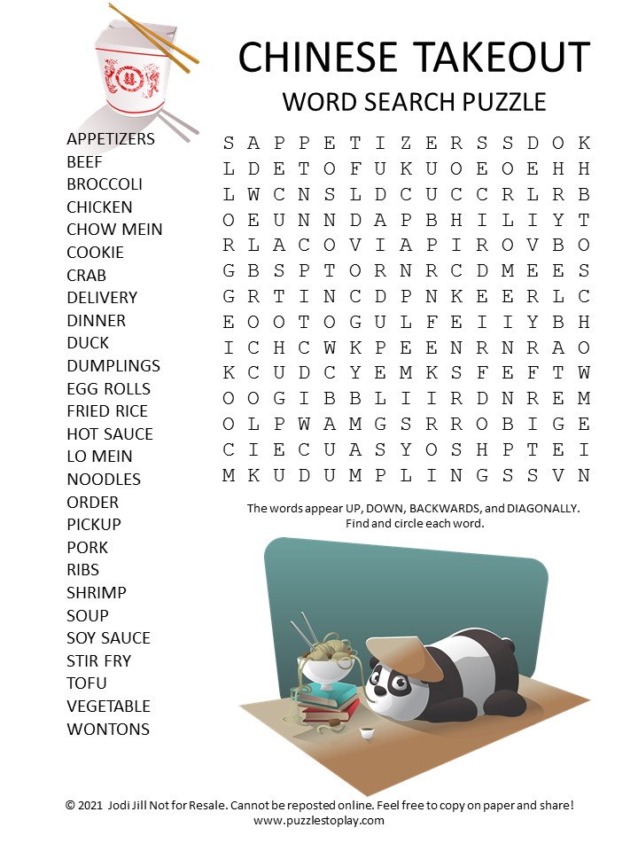 Chinese Takeout Word Search Puzzle