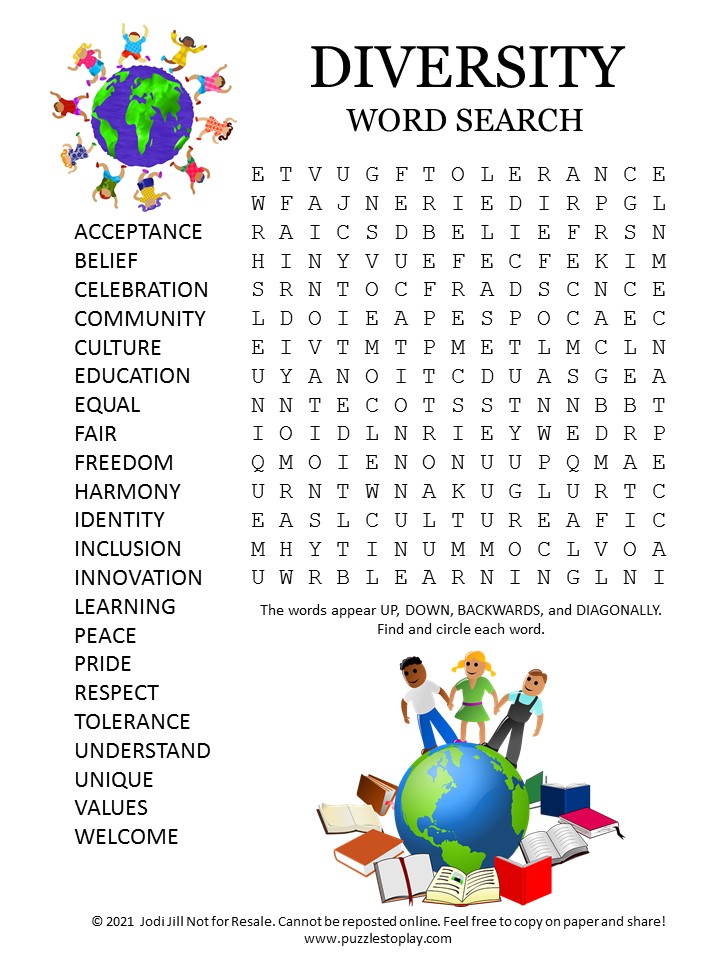 Diversity Word Search Puzzle Puzzles To Play