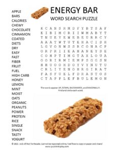 Energy Bar Word Search Puzzle