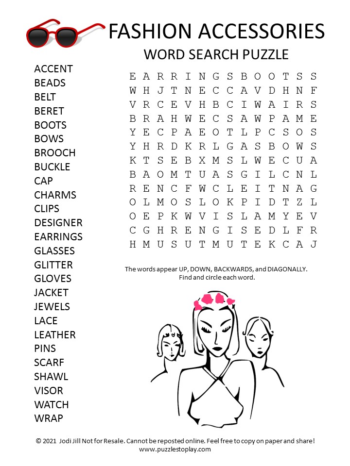 Fashion Accessories Word Search Puzzle Puzzles to Play