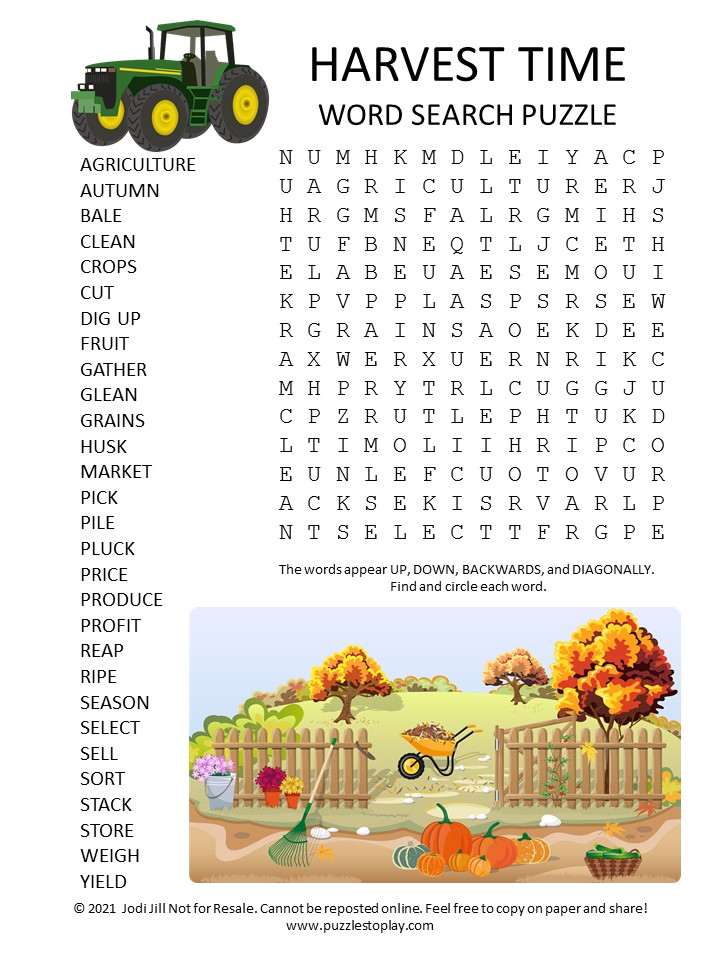 Harvest Time Word Search Puzzle Puzzles to Play