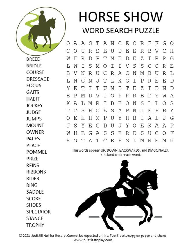 Horse Word Search Puzzles Printable Word Search Printable Gambaran