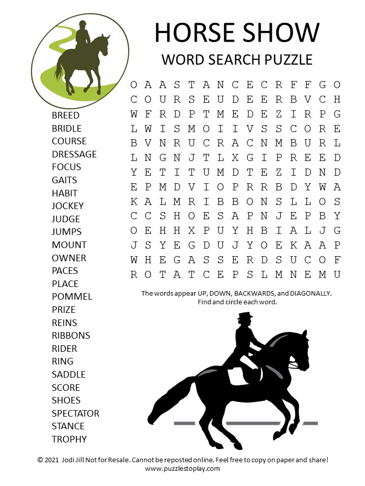 Horse Show Word Search Puzzle