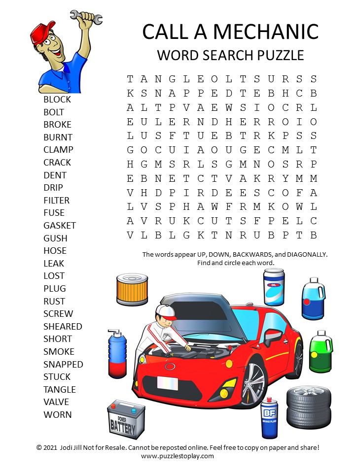 Mechanic Word Search Puzzle Puzzles to Play