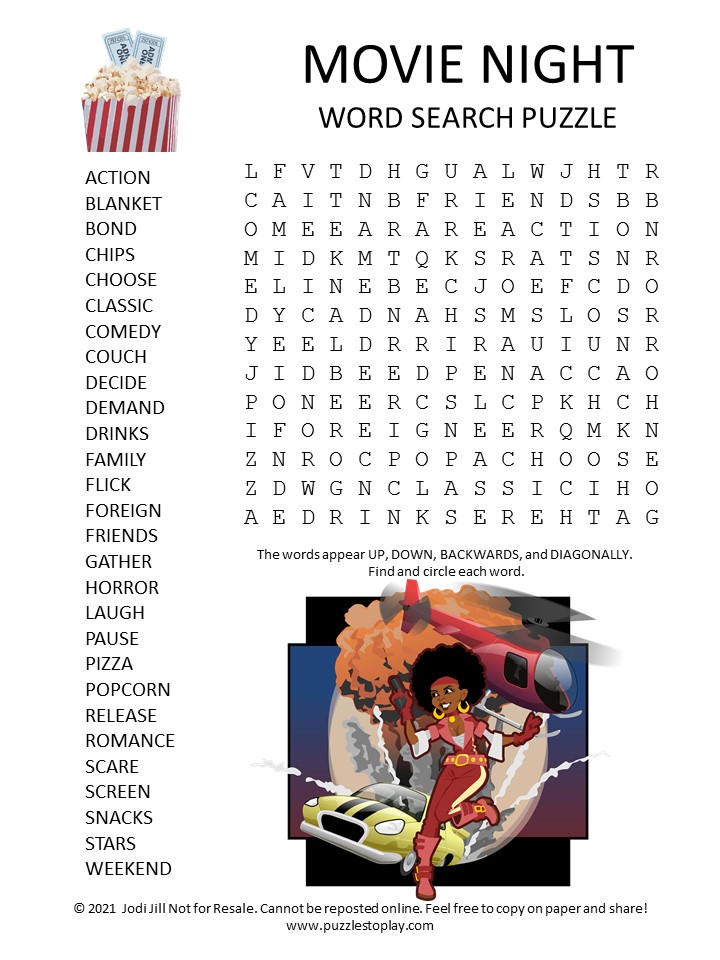 Movie Night Word Search Puzzle