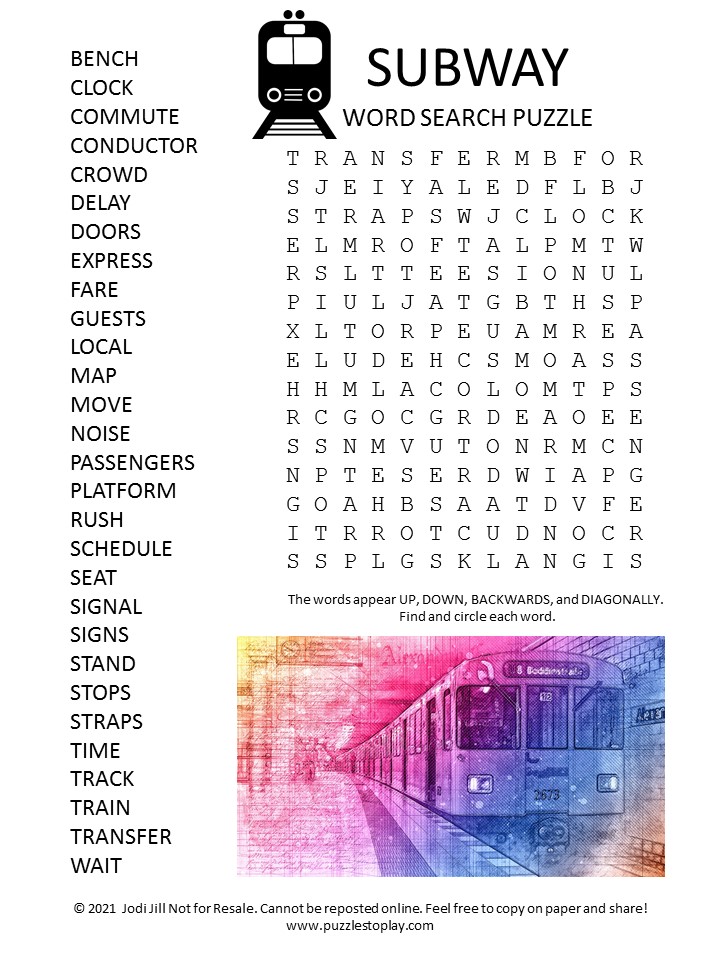Subway Word Search Puzzle