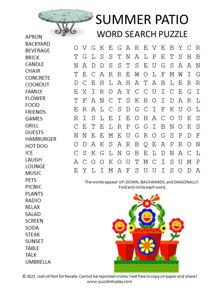 summer patio word search puzzle puzzles to play