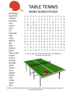 Table Tennis Word Search Puzzle